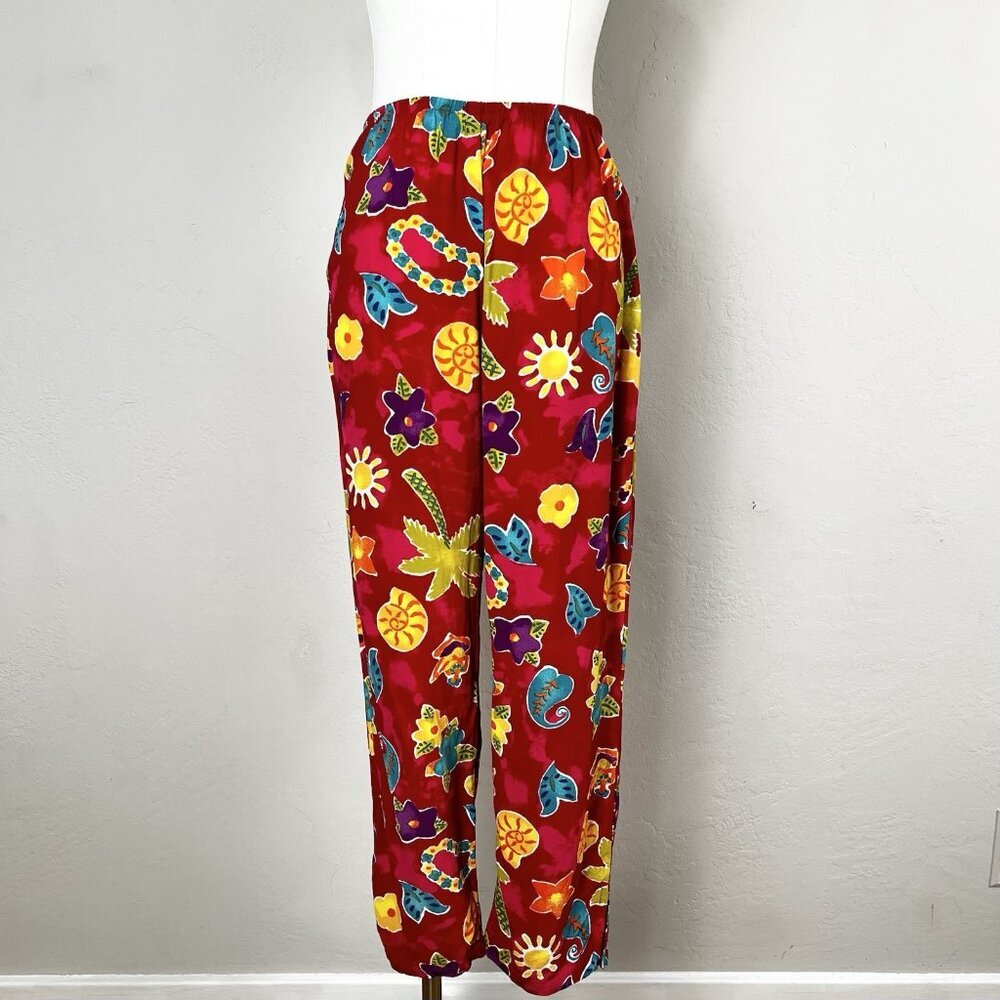 Loco Lindo‎ Women's Vintage Pants Tropical Sea Shells Stretch Waist Size Small